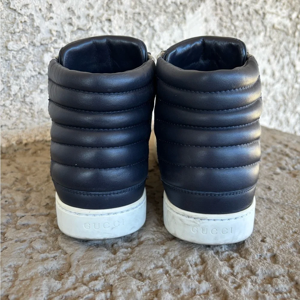 Gucci Men’s Blue & Beige GG Supreme Canvas High-Top Sneakers Size 6G - Picture 5 of 14